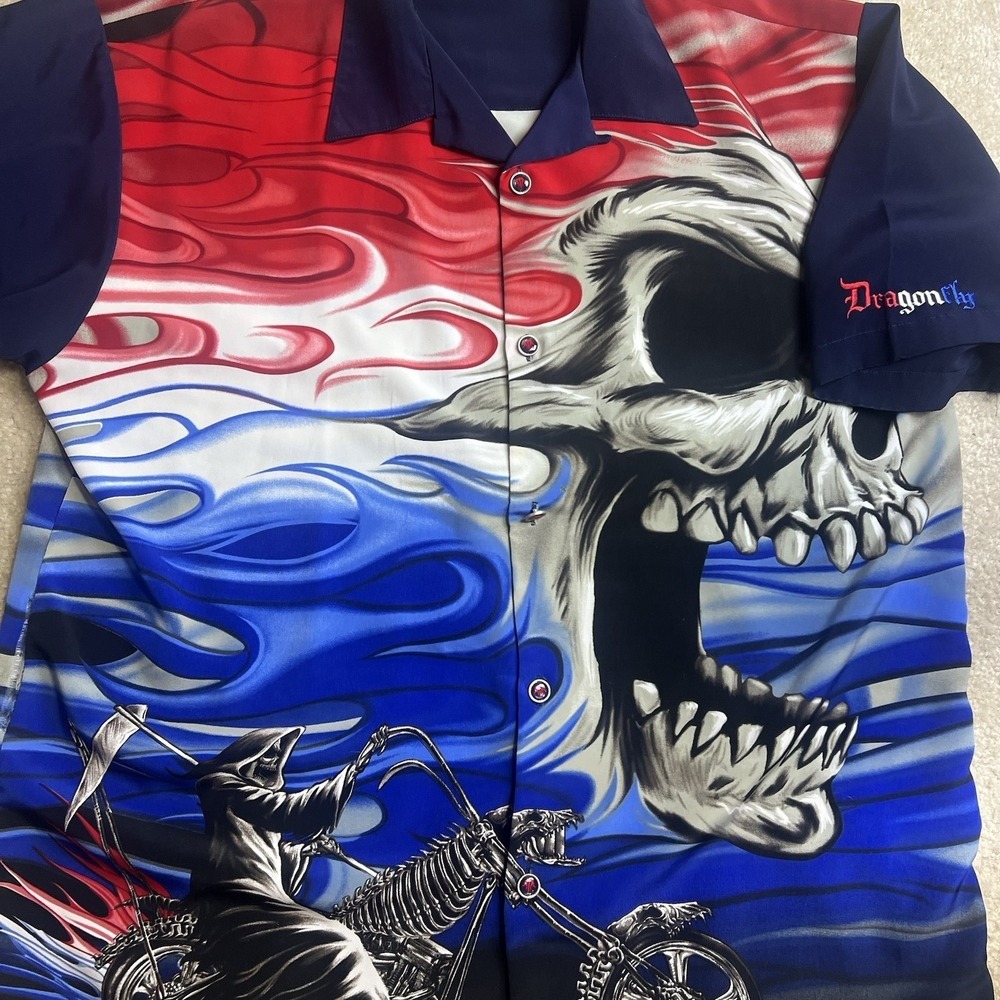 Vintage Y2K Roadhouse Shirt Men 2XL Skull Grim Reaper Motorcycle Biker Grunge